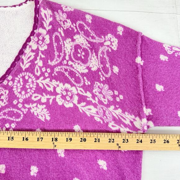 Sundance V-Neck Pullover Sweater Size L Petite Pink Boho Chic Paisley Floral - Picture 11 of 14